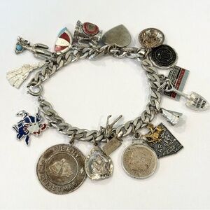 Vintage Dancraft Sterling Silver 925 Charm Bracelet Mug Hat Horse Heart Cactus